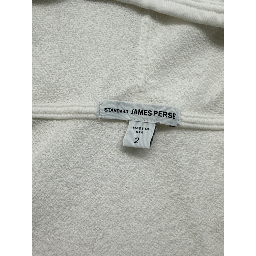 James Perse White 100% Supima Cotton Terry V-Neck Hoodie Top Size 2 M - Picture 3 of 11